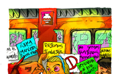 Vagoneros protesting at Tacubaya Metro station
